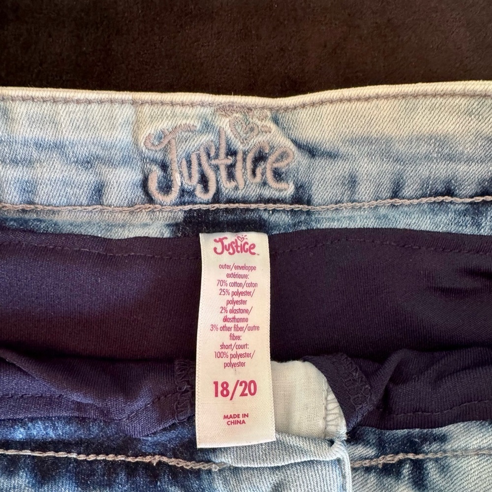 Justice Blue Asymmetrical Distressed denim Skirt with shorts underneath - Picture 6 of 9